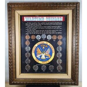 WW2 Wartime Coinage Framed 12X14 Set 20 Piece Collection Pennies & Nickles